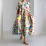 Femmes Floral Blanc Col Rond Confortable Robe Maxi Décontracté