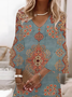 Femmes Floral Bleu Col V Confortable Imprimé Robe Maxi Décontracté