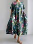 Femmes Floral Bleu Col Rond Confortable Robe Maxi Décontracté