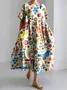 Femmes Floral Blanc Col Rond Confortable Robe Maxi Décontracté