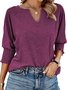Blouses Femmes Simple Plain Été Coton Col V Quotidien Coupe Régulière Régulier Droit