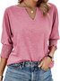 Blouses Femmes Simple Plain Été Coton Col V Quotidien Coupe Régulière Régulier Droit