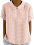 Blouses Femmes Élégant Été Plaid Aucune élasticité Demi Manche Col Châle Régulier Droit Régulier