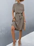 Femmes Géométrique Brun Col Rond Confortable Imprimé Robe Mi-Longue Rétro