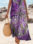 Femmes Géométrique Violet Col Rond Confortable Robe Maxi Décontracté