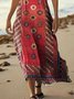 Femmes Floral Rouge Col V Confortable Robe Maxi Décontracté
