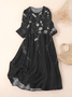 Femmes Floral Noir Col Rond Confortable Robe Maxi Décontracté