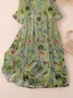 Femmes Floral Vert Col Rond Confortable Imprimé Robe Maxi Décontracté