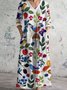 Femmes Floral Blanc Col Rond Confortable Robe Maxi Décontracté