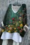 Chemises Femmes Décontracté Floral Printemps / Automne en Lin Col V Manches Longues Régulier Trapèze Régulier