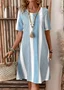 Femmes Rayé Comme Image Col Rond Confortable Robe Mi-Longue Décontracté