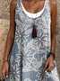 Femmes Floral Bleu Violacé Col Rond Confortable Robe Mi-Longue Décontracté