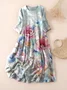 Femmes Floral Bleu Clair Col Rond Confortable Robe Maxi Décontracté