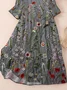Femmes Floral Gris Col Rond Confortable Imprimé Robe Maxi Décontracté