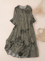 Femmes Floral Vert Col Rond Confortable Robe Maxi Décontracté
