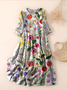 Femmes Floral Gris Clair Col Rond Confortable Robe Maxi Décontracté