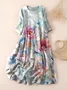 Femmes Floral Bleu Clair Col Rond Confortable Robe Maxi Décontracté