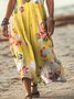 Femmes Floral Jaune Col V Confortable Robe Maxi Décontracté