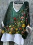 Chemises Femmes Décontracté Floral Printemps / Automne en Lin Col V Manches Longues Régulier Trapèze Régulier