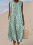 Femmes Floral Vert Col Rond Confortable Robe Maxi Décontracté