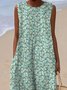 Femmes Floral Vert Col Rond Confortable Robe Maxi Décontracté