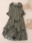 Femmes Floral Vert Col Rond Confortable Robe Maxi Décontracté