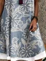 Femmes Floral Bleu Violacé Col Rond Confortable Robe Mi-Longue Décontracté