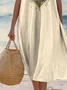 Femmes Plantes Beige Col Rond Confortable Robe Mi-Longue Décontracté