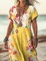 Femmes Floral Jaune Col V Confortable Robe Maxi Décontracté