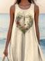 Femmes Plantes Beige Col Rond Confortable Robe Mi-Longue Décontracté