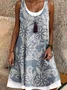 Femmes Floral Bleu Violacé Col Rond Confortable Robe Mi-Longue Décontracté