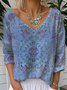 T-shirts Femmes Décontracté Plaid Printemps / Automne Col V Léger Quotidien Jersey Manches Longues Droit