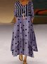 Femmes Rayé Bleu Col Rond Confortable Robe Maxi Rétro