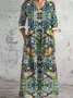 Femmes Floral Vert Col Rond Confortable Robe Maxi Décontracté
