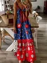 Femmes Floral Lac Bleu Col V Confortable Robe Maxi Décontracté