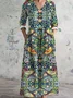 Femmes Floral Vert Col Rond Confortable Robe Maxi Décontracté