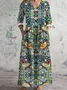 Femmes Floral Vert Col Rond Confortable Robe Maxi Décontracté