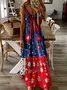 Femmes Floral Lac Bleu Col V Confortable Robe Maxi Décontracté