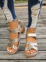 Sandales Femme Décontracté Plain Été Cuir Cuir Toit ouvert Velcro Caoutchouc Sandales à talons épais