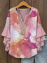Blouses Géométrique Simple Été Coton Col V Micro-élasticité Domestique Demi Manche Régulier pour Femmes