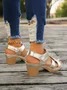Sandales Femme Décontracté Plain Été Cuir Cuir Toit ouvert Velcro Caoutchouc Sandales à talons épais