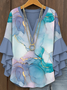 Blouses Géométrique Simple Été Coton Col V Micro-élasticité Domestique Demi Manche Régulier pour Femmes