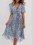 Femmes Floral Vert Col V Confortable Imprimé Robe Maxi Rétro