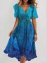 Femmes Floral Vert Col V Confortable Imprimé Robe Maxi Rétro
