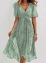 Femmes Floral Vert Col V Confortable Imprimé Robe Maxi Rétro