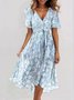 Femmes Floral Vert Col V Confortable Imprimé Robe Maxi Rétro