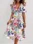 Femmes Floral Vert Col V Confortable Imprimé Robe Maxi Rétro
