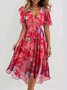 Femmes Floral Vert Col V Confortable Imprimé Robe Maxi Rétro