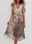 Femmes Floral Vert Col V Confortable Imprimé Robe Maxi Rétro