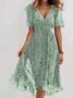 Femmes Floral Vert Col V Confortable Imprimé Robe Maxi Rétro